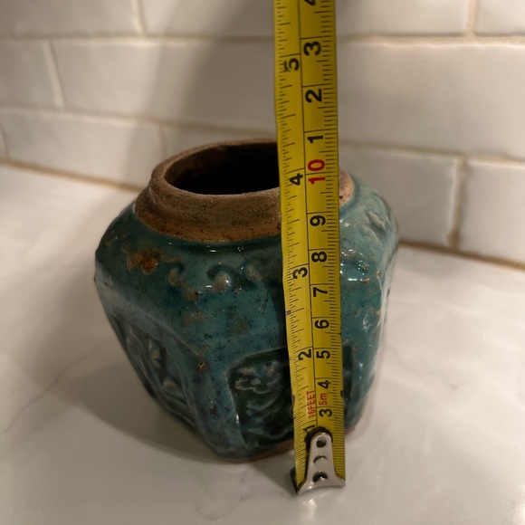 Vintage Chinese Earthenware Green Drip Glaze Ginger Jar Pot - Picture 7 of 8